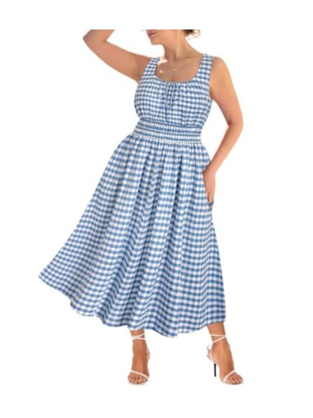Plus Size Boho Maxi Dress Spaghetti Strap Smocked A-Line with Pockets Wedding